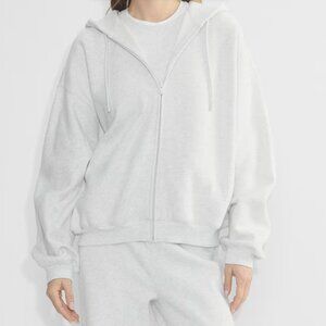 Aritzia TNA Heather Cloud White Sweatfleece Mega Zip Hoodie